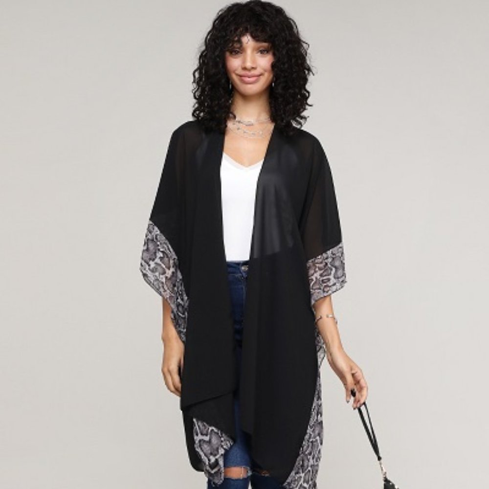 BLACK PYTHON TRIMMED SWIM COVER UP